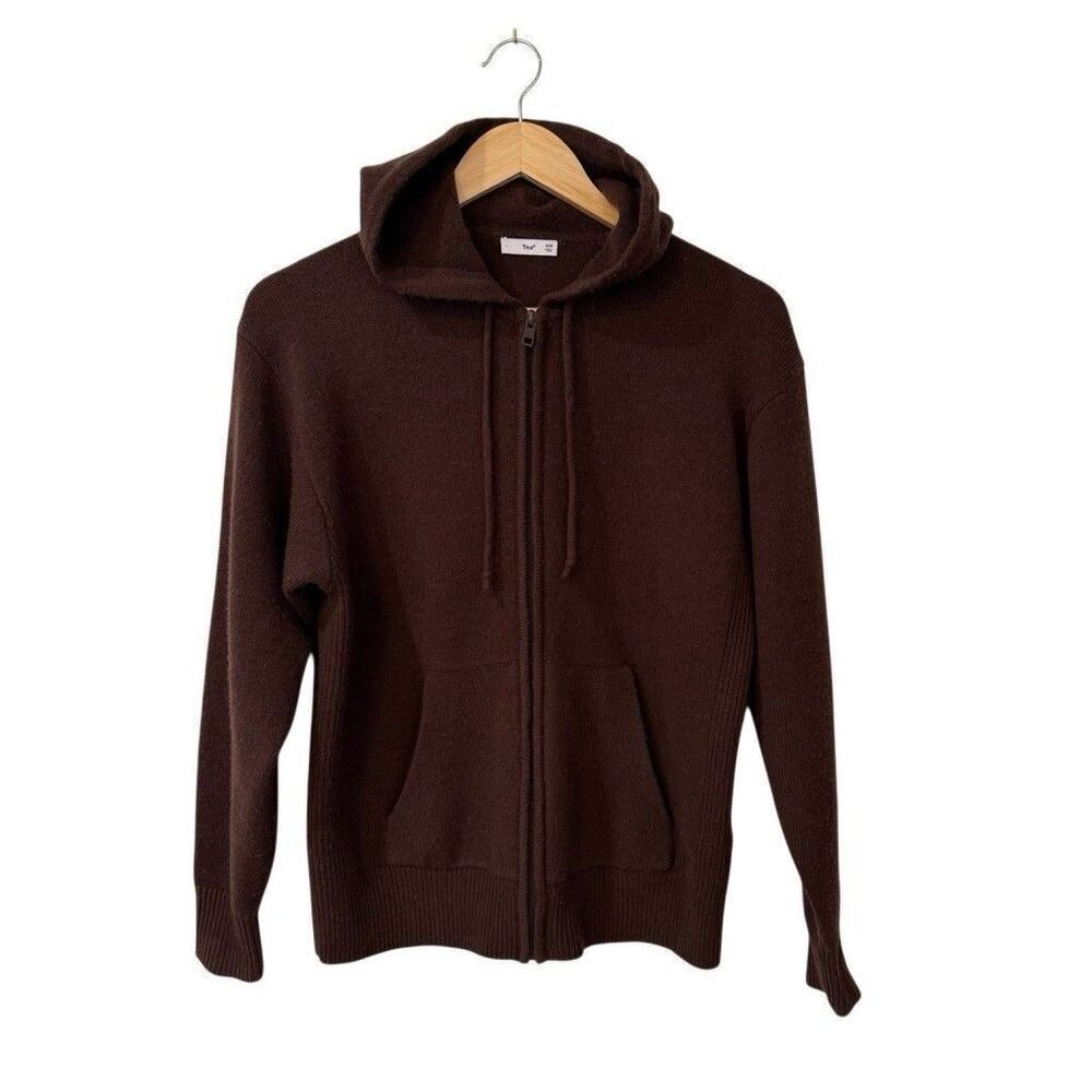 $168 Tna Cashwool Relaxed Full Zip Hoodie Brown XXS Oversized Wool Cashmere